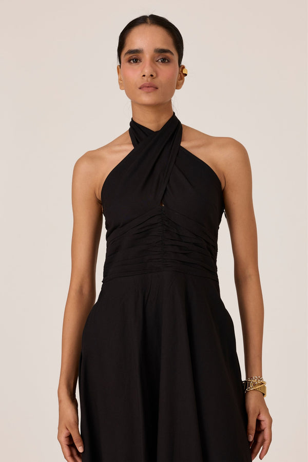 Samaria Black Halter Dress