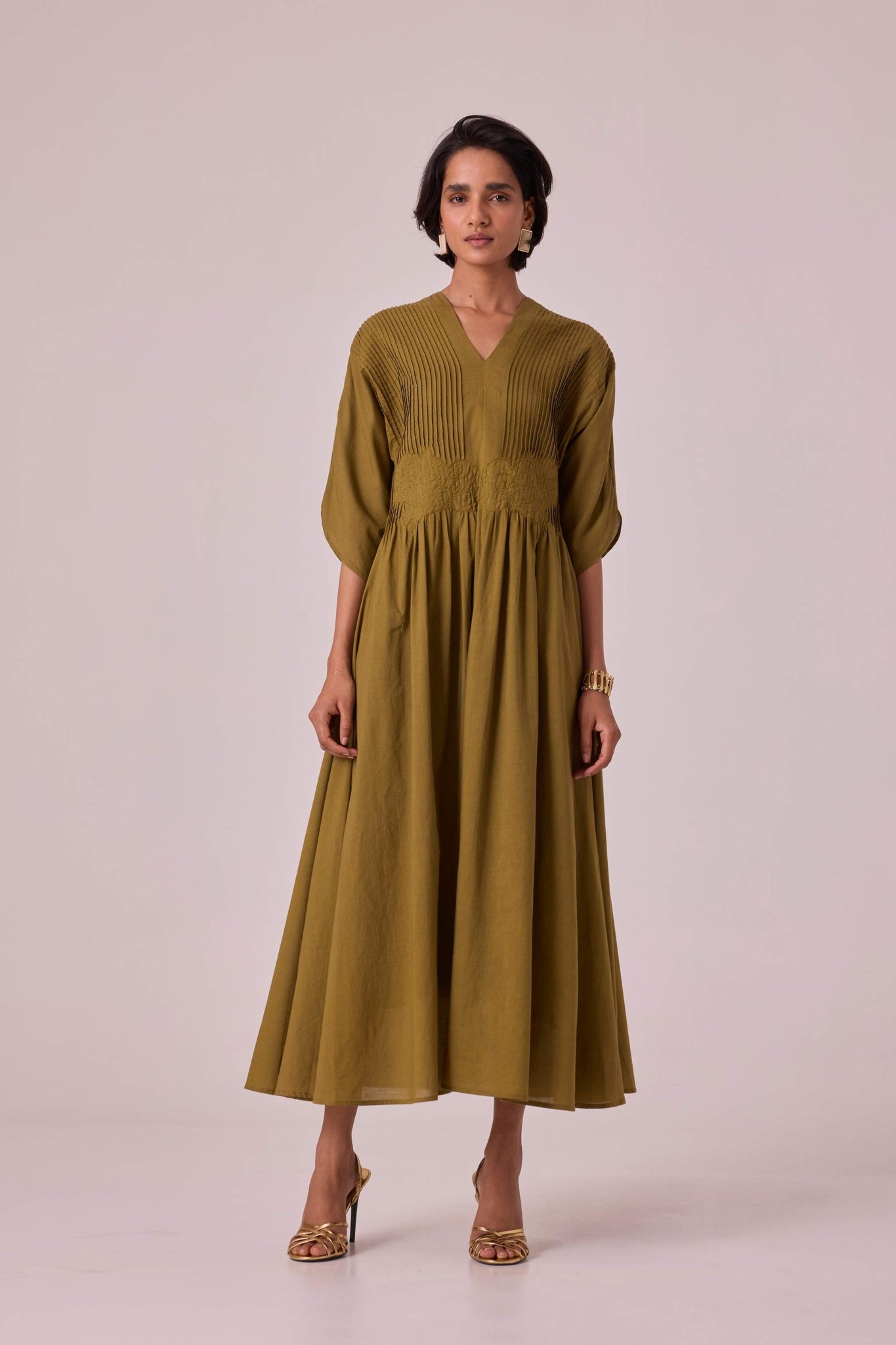 Kamil Olive Embroidered Maxi Dress