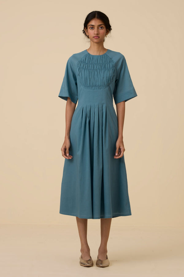 Tamina Blue Cotton Midi Dress