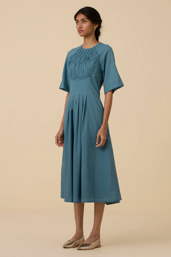 Tamina Blue Cotton Midi Dress