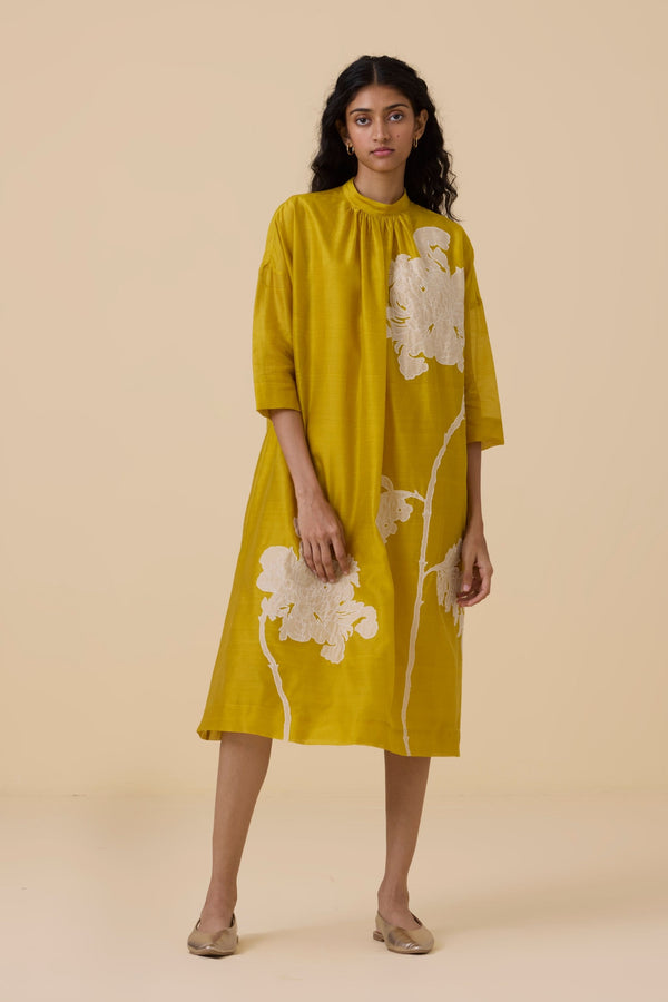 Aira Yellow Handwoven Embroidered Dress