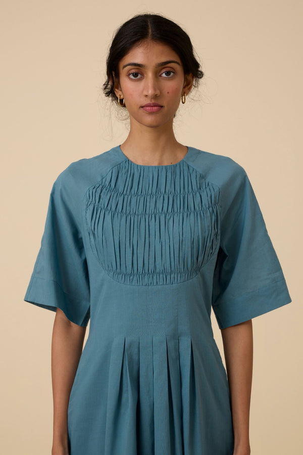 Tamina Blue Cotton Midi Dress