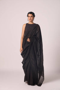 Zuben Zodiac Black Handwoven Embroidered Saree