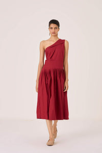 Vidura Red One Shoulder Dress