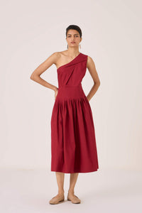 Vidura Red One Shoulder Dress