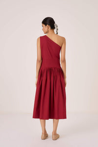 Vidura Red One Shoulder Dress