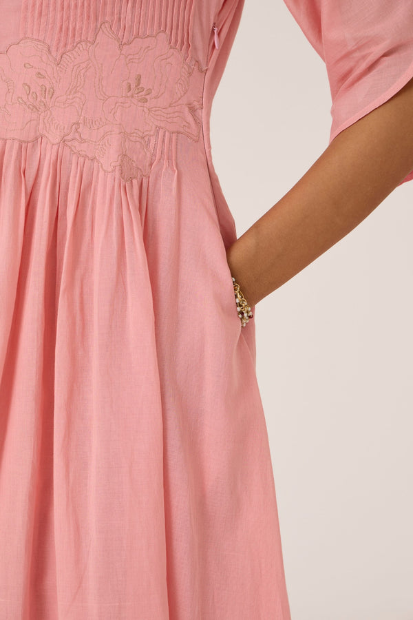 Kamil Pink Embroidered Maxi Dress