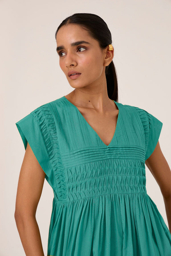 Aelia Cyan Pleated Midi Dress