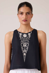 Evora Black Embroidered Top