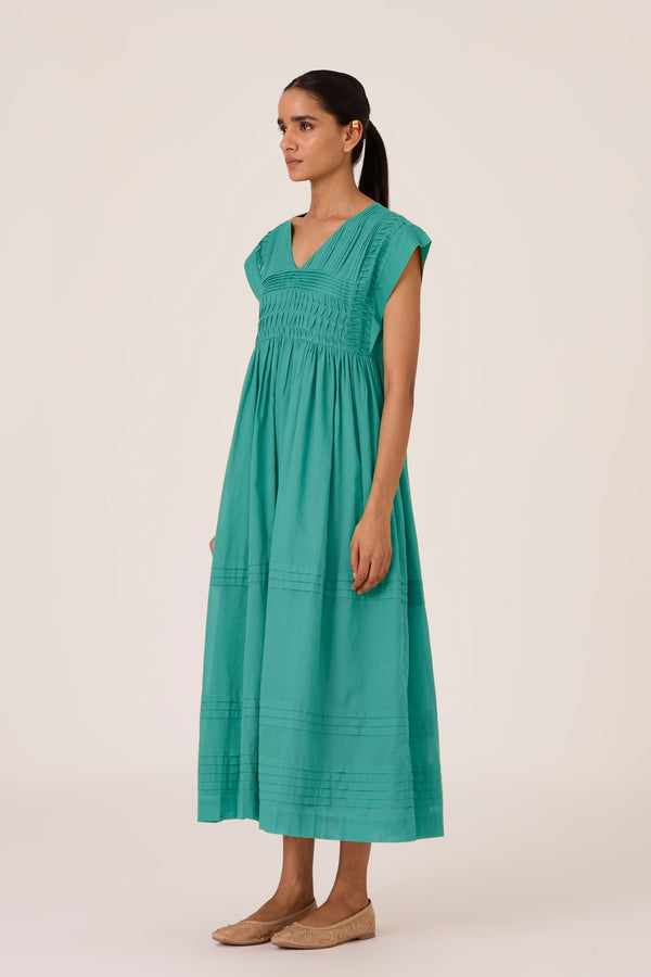 Aelia Cyan Pleated Midi Dress