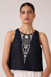 Evora Black Embroidered Top