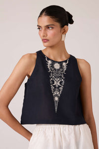 Evora Black Embroidered Top