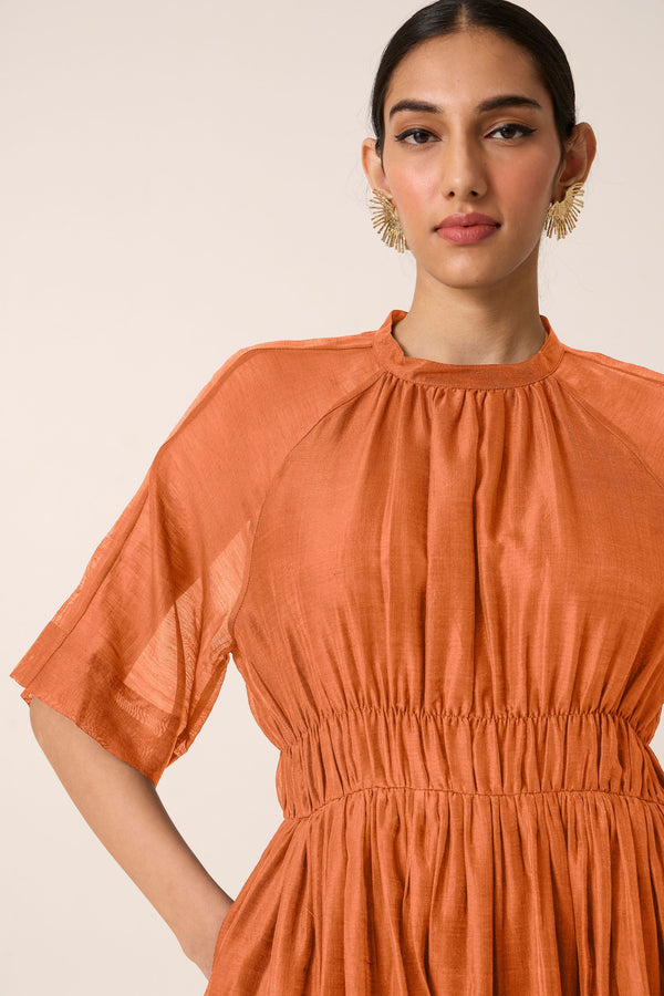 Arha Apricot Ruched Dress