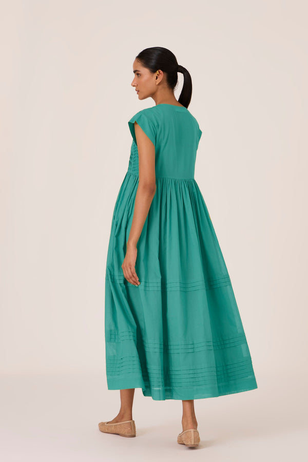 Aelia Cyan Pleated Midi Dress