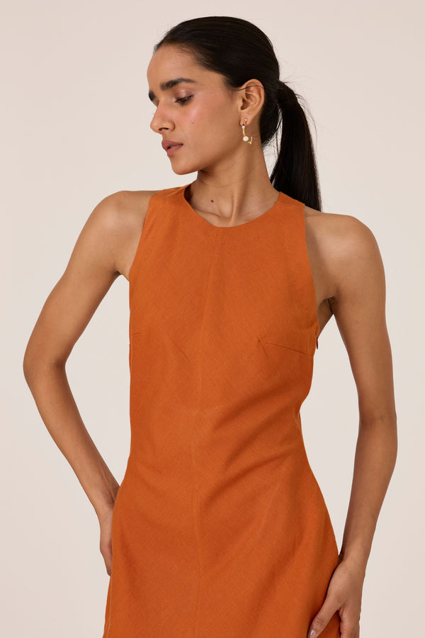 Riha Orange Halter Maxi Dress