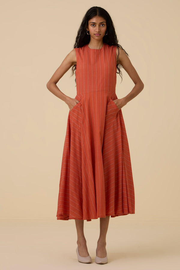 Valentino Orange Cotton Midi Dress