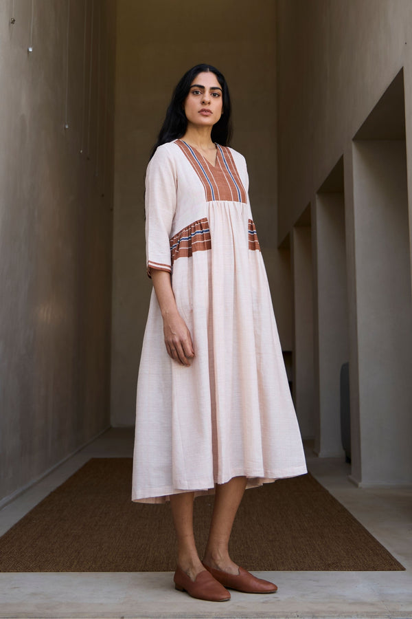 Ares Handwoven Pink Striped Dress