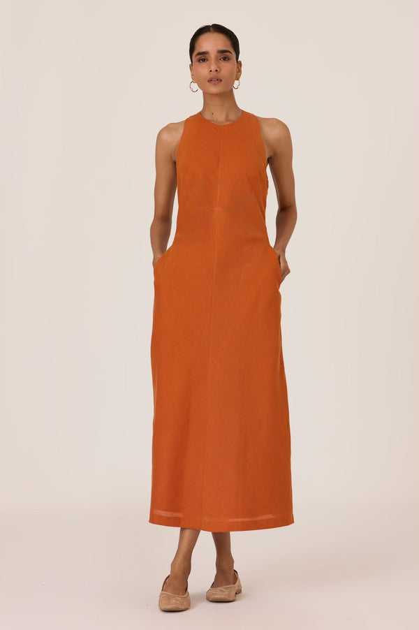 Riha Orange Halter Maxi Dress