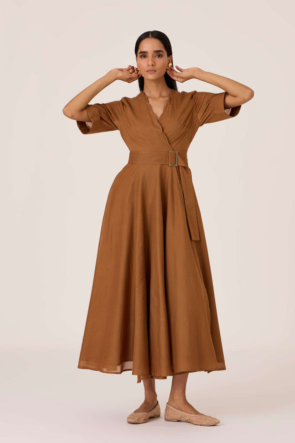 Bilel Brown Maxi Wrap Dress