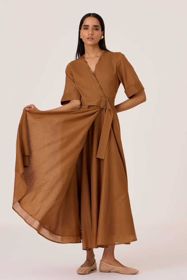 Bilel Brown Maxi Wrap Dress