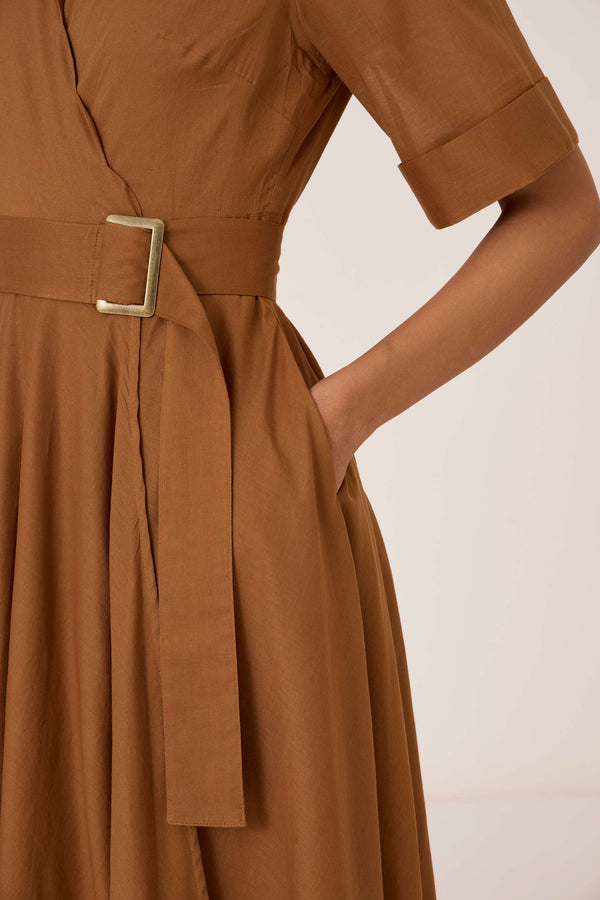 Bilel Brown Maxi Wrap Dress