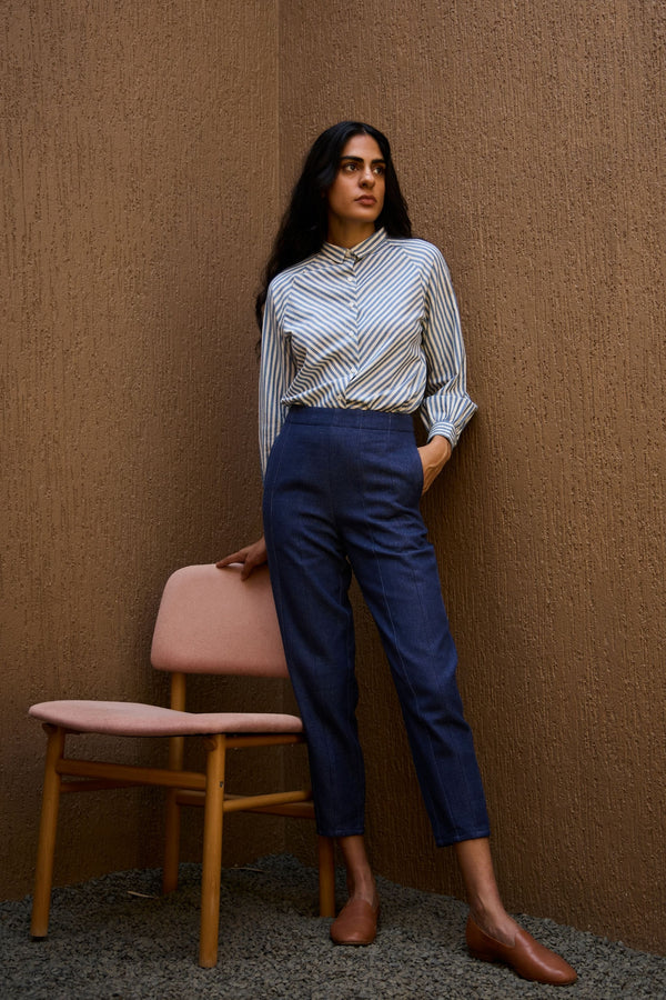 Yeji Handwoven Blue Striped Shirt