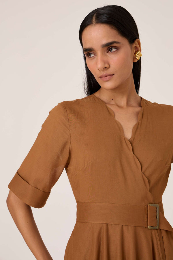 Bilel Brown Maxi Wrap Dress