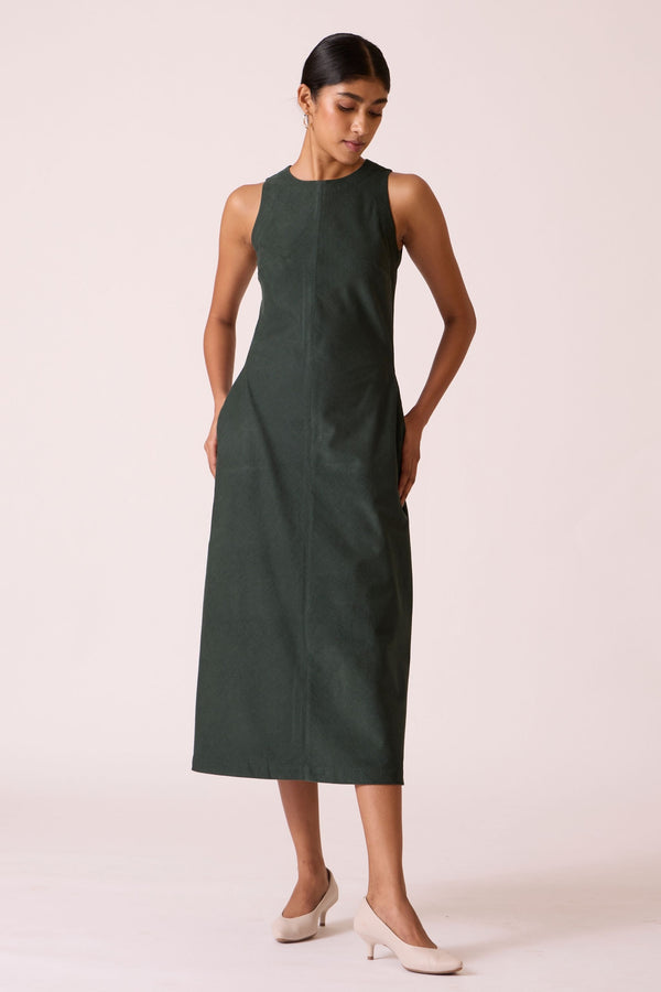 Sofia Green Corduroy Midi Dress