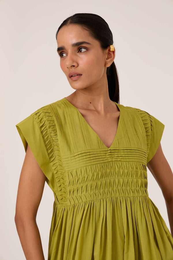 Aelia Citron Pleated Midi Dress