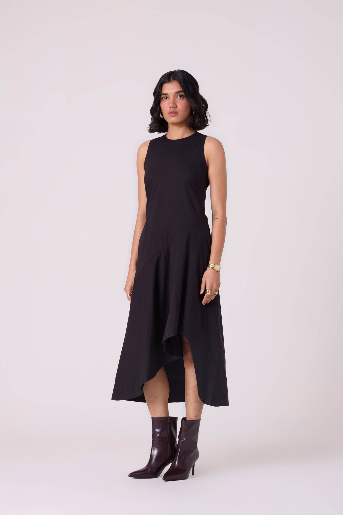 Kira Black Cotton Panelled Dress