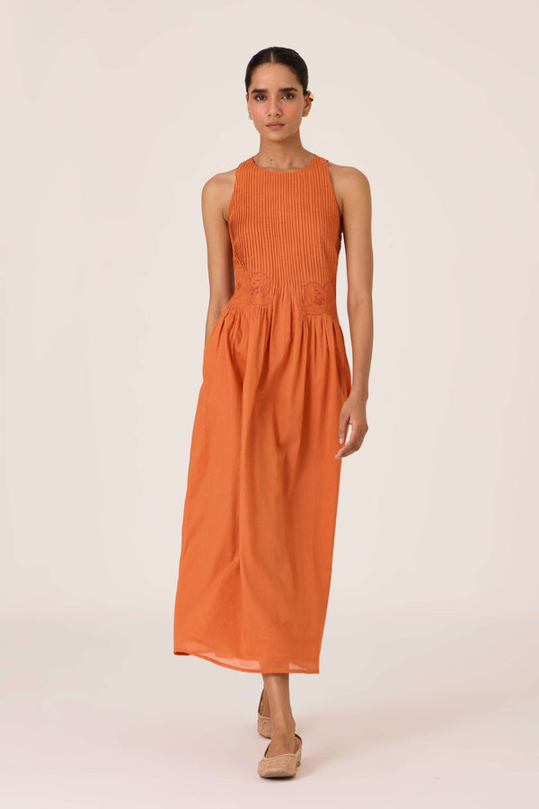 Amani Apricot Embroidered Dress