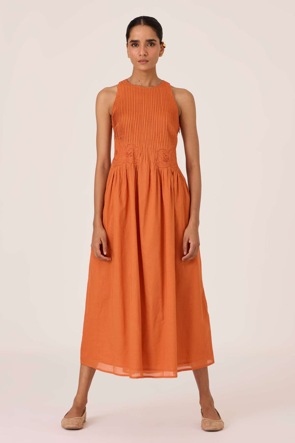 Amani Apricot Embroidered Dress