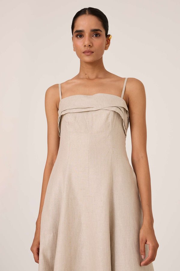 Azzah Beige Linen Dress