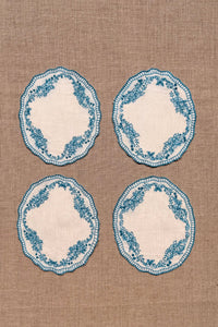 Blue Embroidered Cotton Coasters - Set of 2