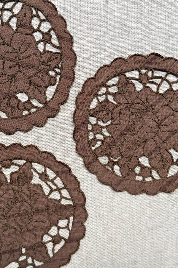 Brown Cutwork Cotton Coasters - Set of 2