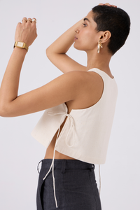 Tia Cropped Handspun Khadi Tie Top