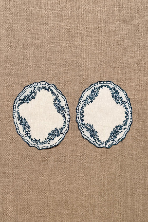 Navy Blue Embroidered Cotton Coasters - Set of 2