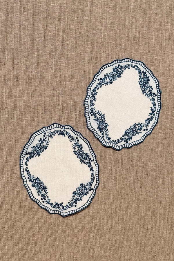 Navy Blue Embroidered Cotton Coasters - Set of 2