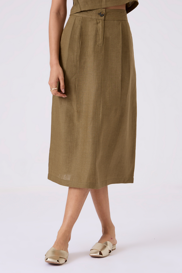 Sandra Linen Olive Skirt
