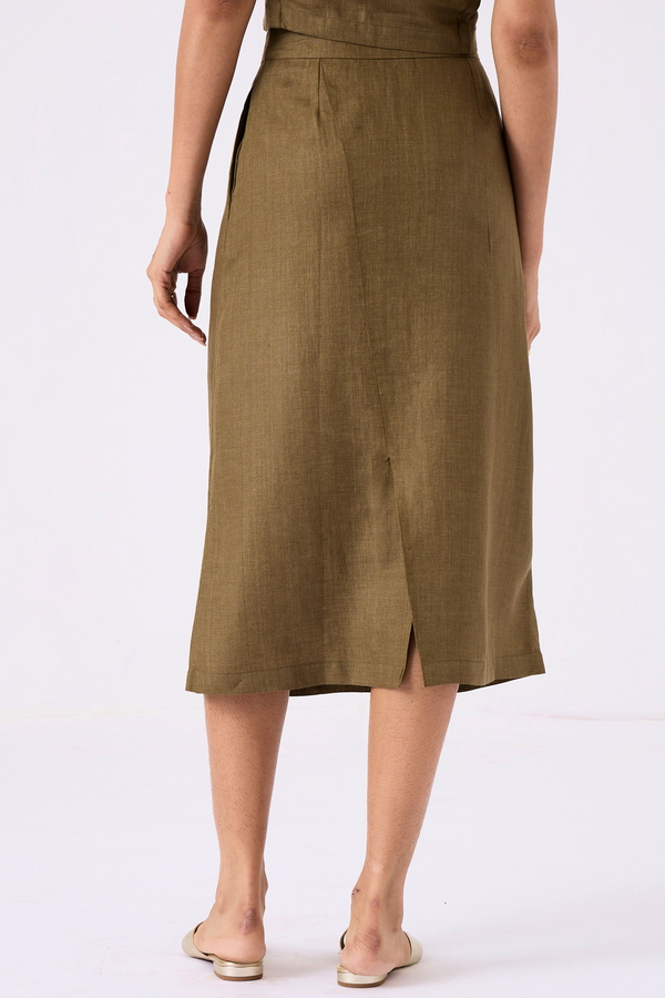 Sandra Linen Olive Skirt