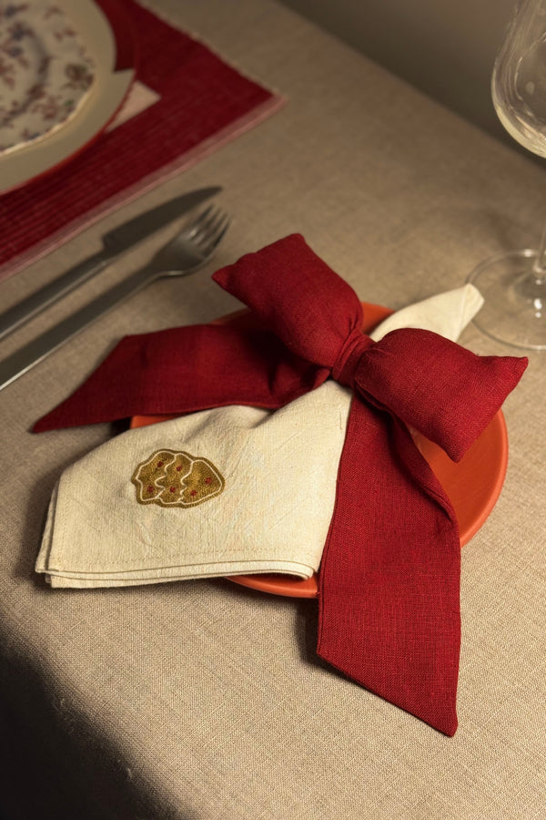 Red Linen Bow