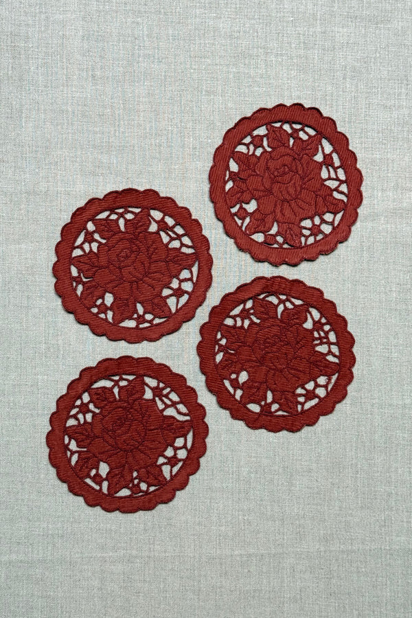 Maroon Cutwork Corduroy Coasters - Set of 2