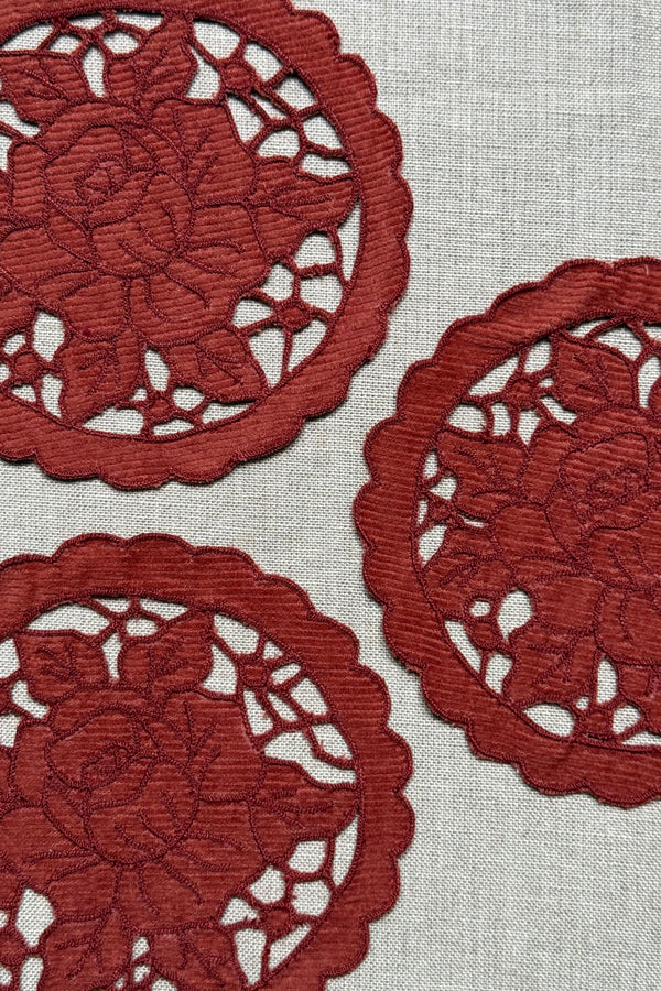 Maroon Cutwork Corduroy Coasters - Set of 2