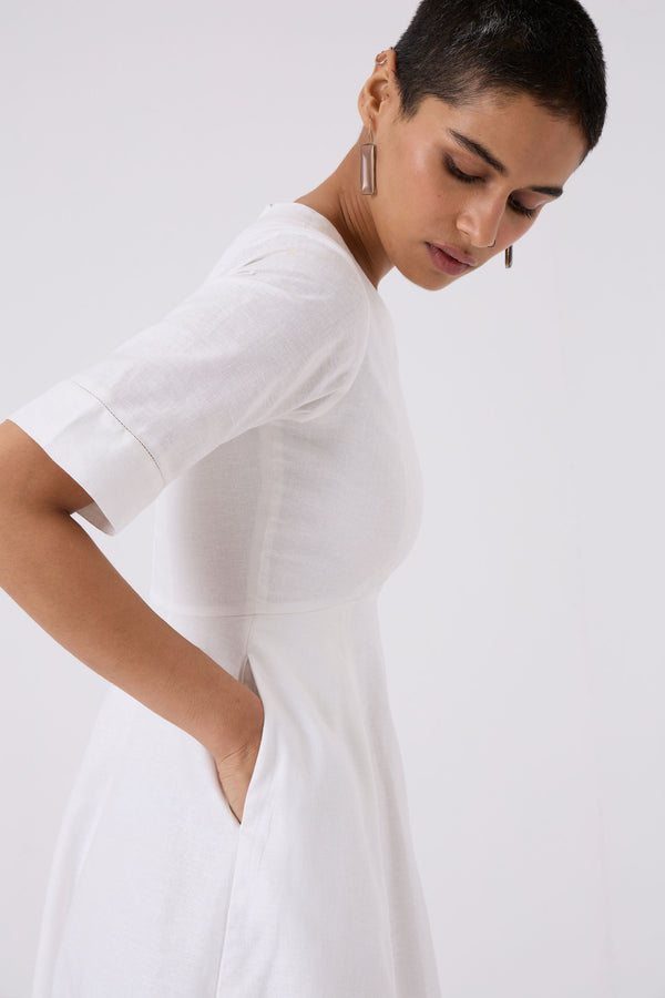 Flo White Fit & Flare Linen Dress