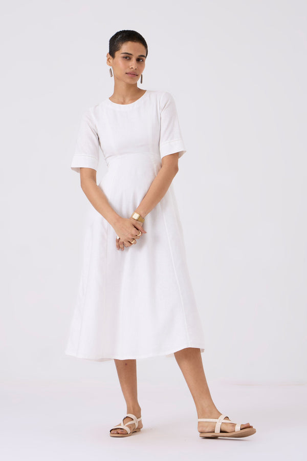 Flo White Fit & Flare Linen Dress