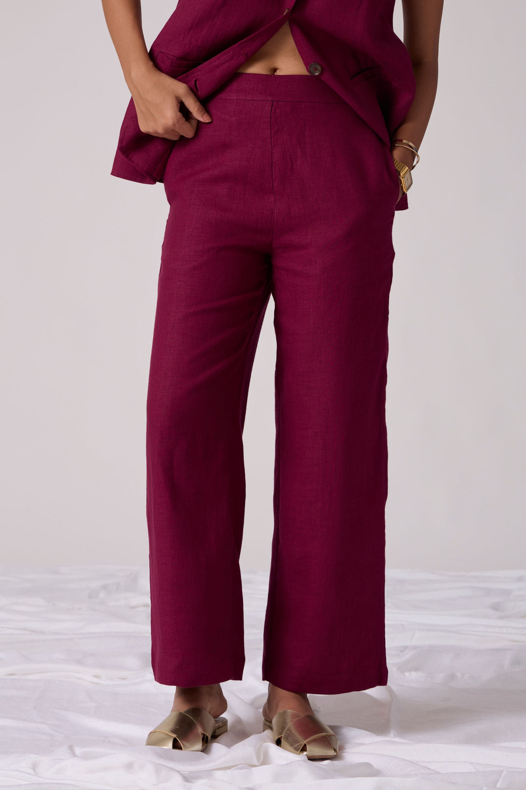 Viceroy Smart Workwear Straight Fit Organic Linen Cherry Trousers – The ...