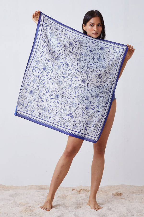 The Park Print Scarf - White and Blue