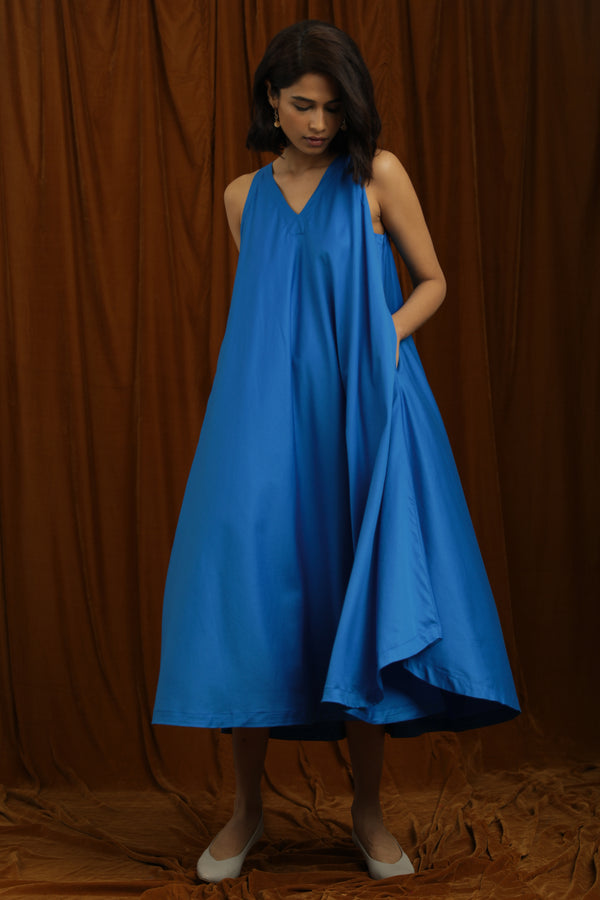 Akher Blue Sleeveless Midi Dress For Women Online 